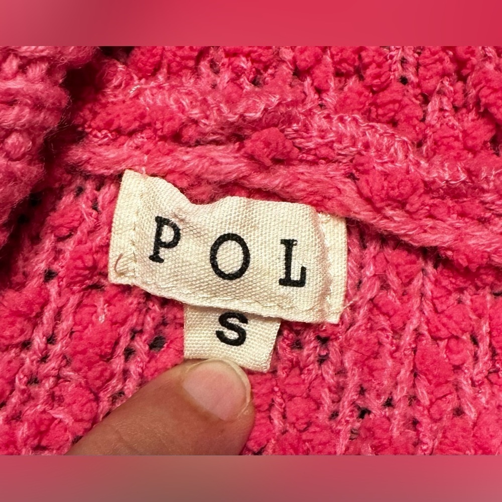 POL Women’s Rose Pink Popcorn Knit Slit Hooded Comfy Oversized Sweater Sz S - Picture 7 of 9